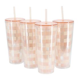 Mr. Coffee Modern Euphoria 4 Piece 23 Ounce Plastic Tumbler with Straw and Lid Set in Pink