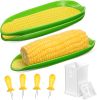 2 Pcs Melamine Corn Dishes with 4 Pcs Holders and 1 Butter Spreaders, Corn on the Cob Skewers Service Tray for BBQ Tools Cob Dinnerware Set