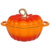 Pumpkin Dutch Oven 4.5 QT With Lid Cyan Enamel Cast Iron Cooking Pot Shape Soup Pot Serves 3-5 Christmas Thanksgiving Decor Gift