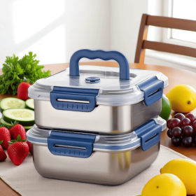 Yakimoto 2/4/6/8/10 PCS Extra-Large Stainless Steel Food Storage Containers With Blue Lids - Deep Design, Airtight Seal (Quantity: 2PC)