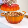 Pumpkin Dutch Oven 4.5 QT With Lid Cyan Enamel Cast Iron Cooking Pot Shape Soup Pot Serves 3-5 Christmas Thanksgiving Decor Gift